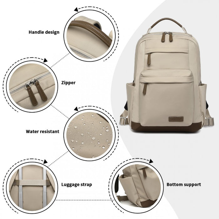 Backpack with Laptop Sleeve, Multiple Pockets and Trolley Sleeve – Beige and Brown