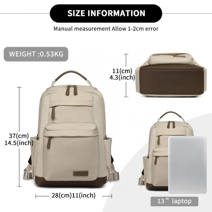 Backpack with Laptop Sleeve, Multiple Pockets and Trolley Sleeve – Beige and Brown