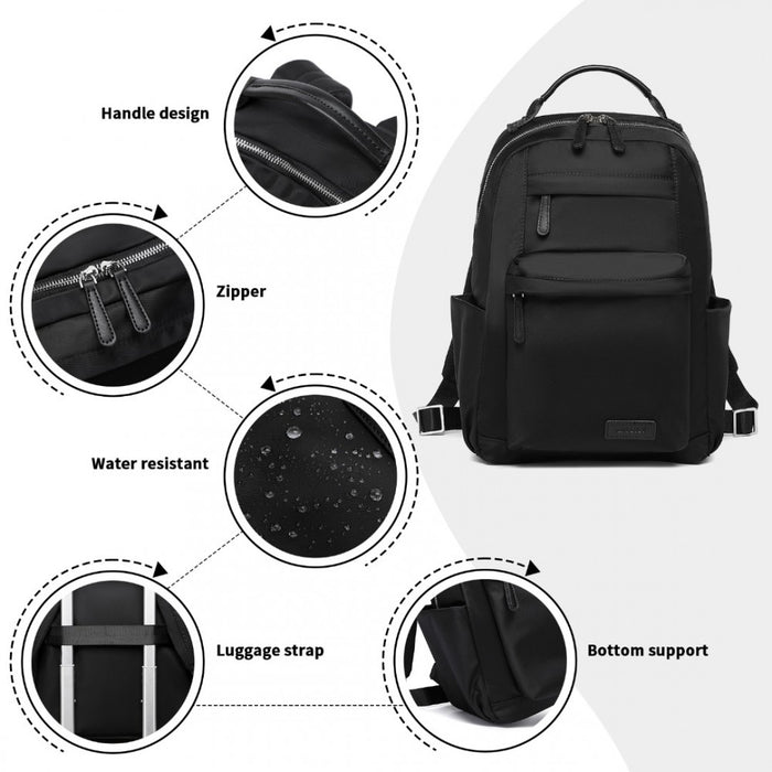 Backpack with Laptop Sleeve, Multiple Pockets and Trolley Sleeve – Black