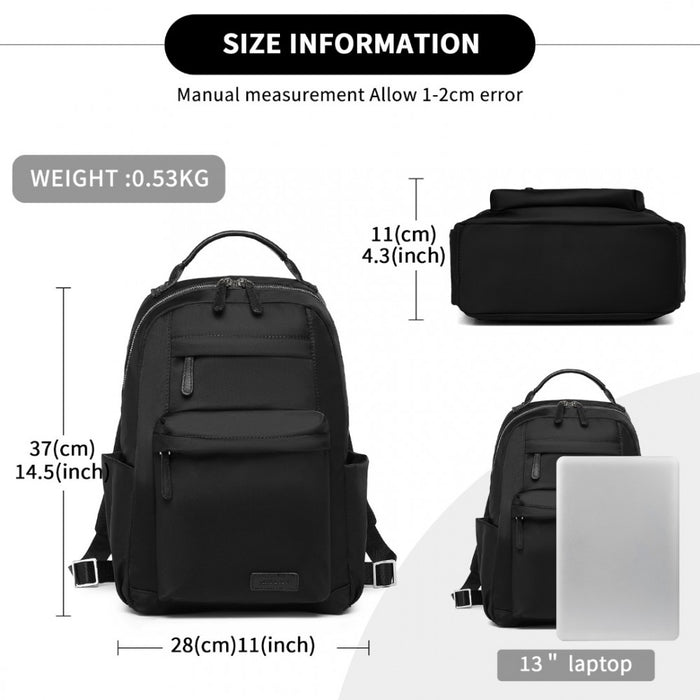 Backpack with Laptop Sleeve, Multiple Pockets and Trolley Sleeve – Black