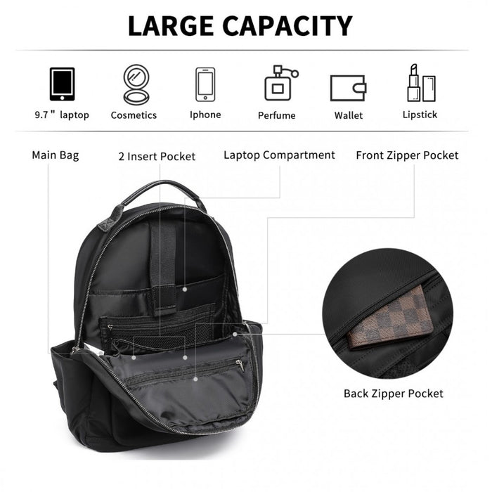 Backpack with Laptop Sleeve, Multiple Pockets and Trolley Sleeve – Black