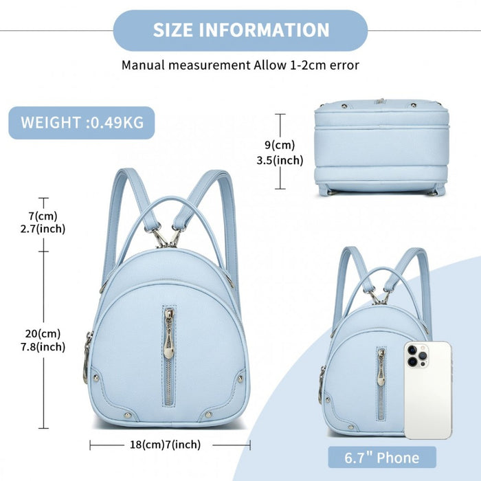 Convertible Mini Backpack for Women – PU Leather 3-in-1 Small Handbag, Crossbody Bag and Shoulder Backpack – Blue