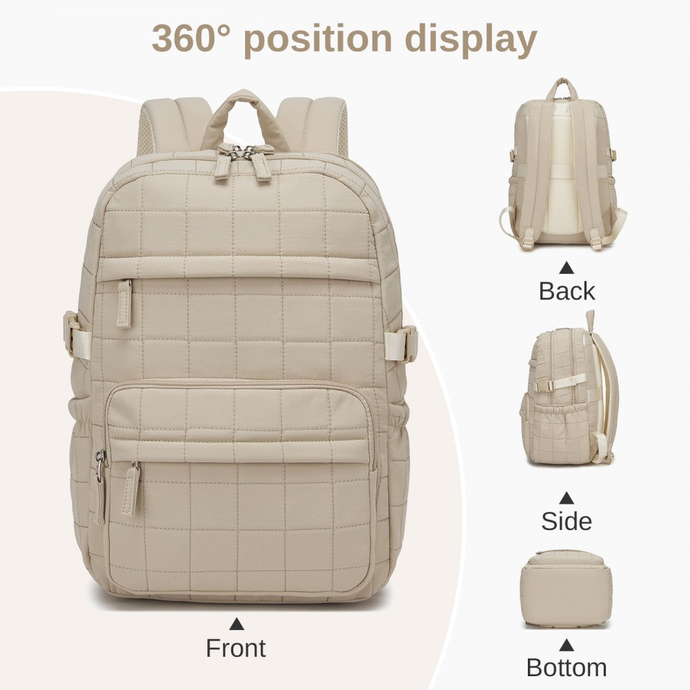 Quilted Lightweight Backpack, Fits 15.6-Inch Notebook, Cabin Approved Underseat Carry-On Bag – Beige