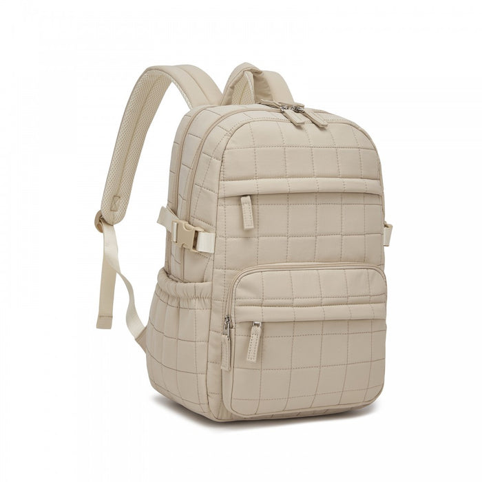 Quilted Lightweight Backpack, Fits 15.6-Inch Notebook, Cabin Approved Underseat Carry-On Bag – Beige