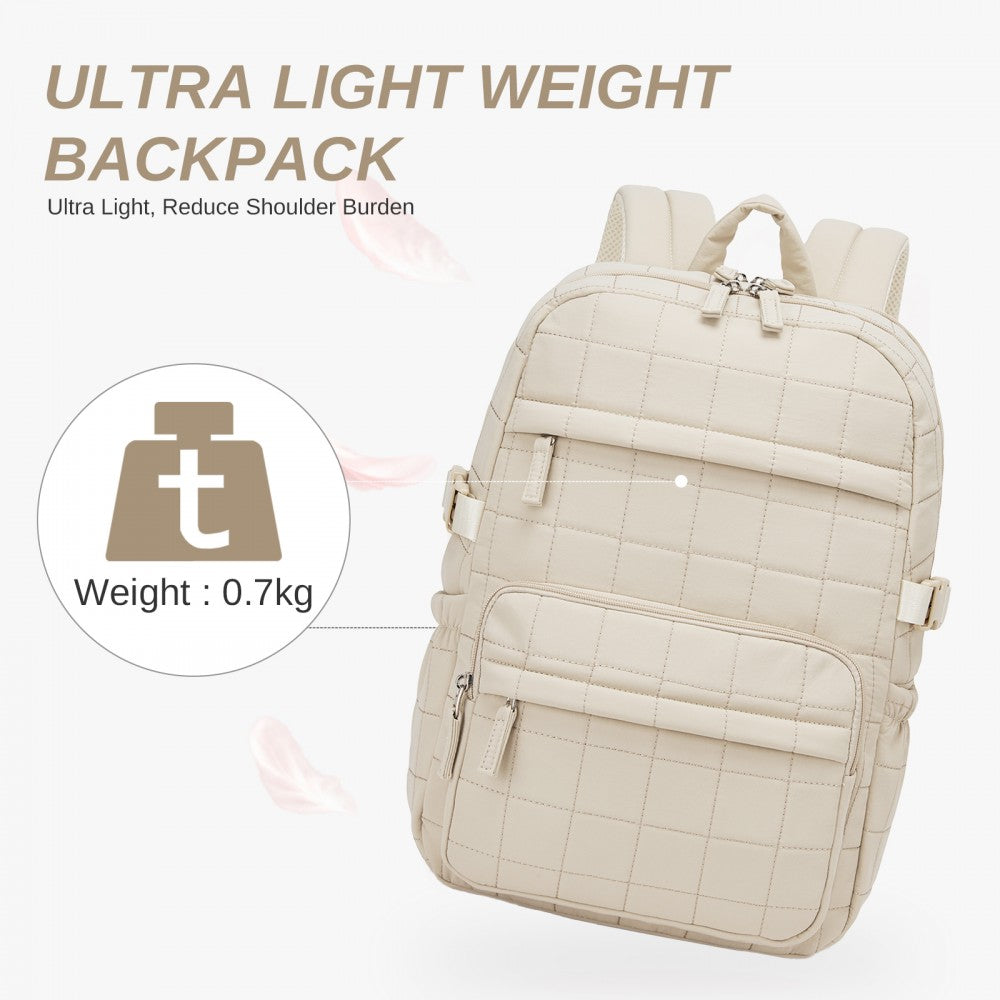 Quilted Lightweight Backpack, Fits 15.6-Inch Notebook, Cabin Approved Underseat Carry-On Bag – Beige