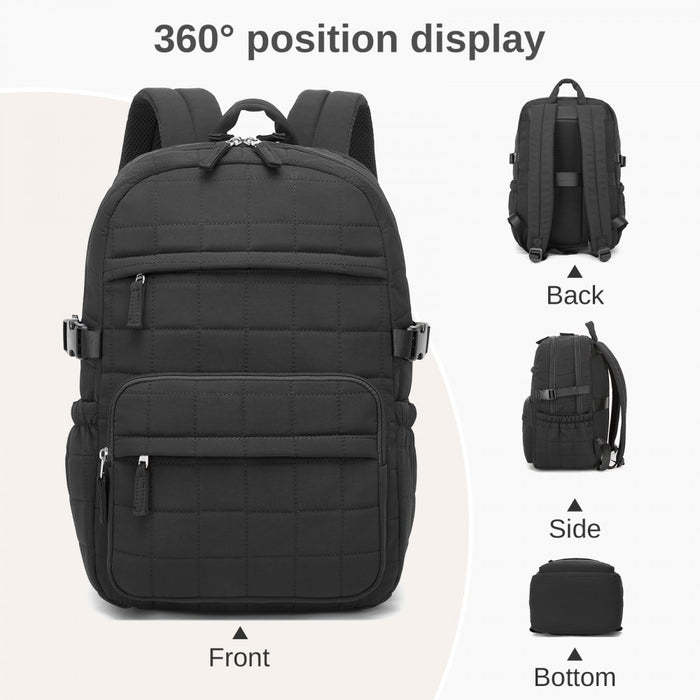 Quilted Lightweight Backpack, Fits 15.6-Inch Notebook, Cabin Approved Underseat Carry-On Bag – Black