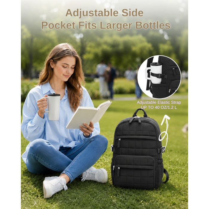 Quilted Lightweight Backpack, Fits 15.6-Inch Notebook, Cabin Approved Underseat Carry-On Bag – Black