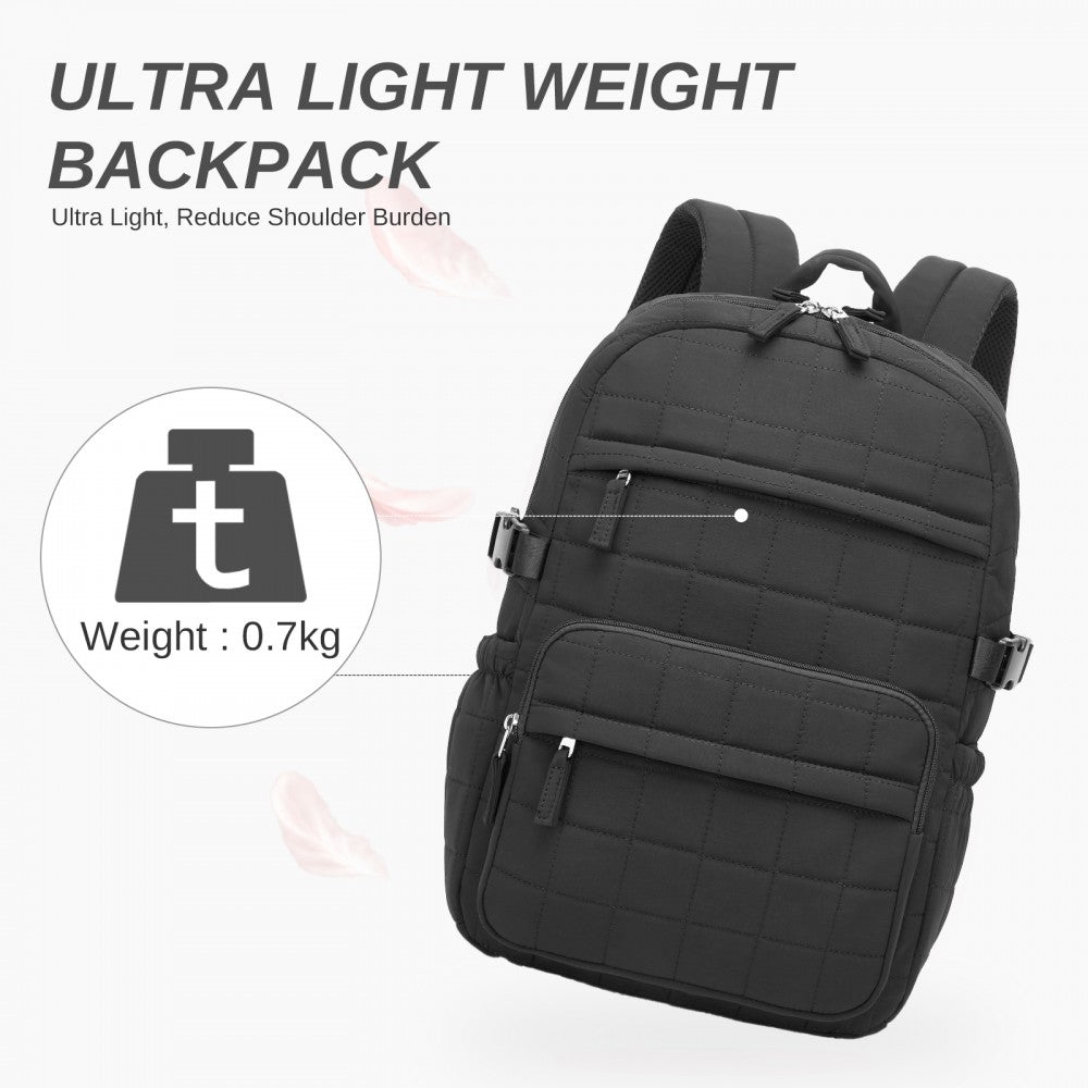 Quilted Lightweight Backpack, Fits 15.6-Inch Notebook, Cabin Approved Underseat Carry-On Bag – Black