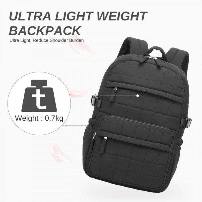 Quilted Lightweight Backpack, Fits 15.6-Inch Notebook, Cabin Approved Underseat Carry-On Bag – Black