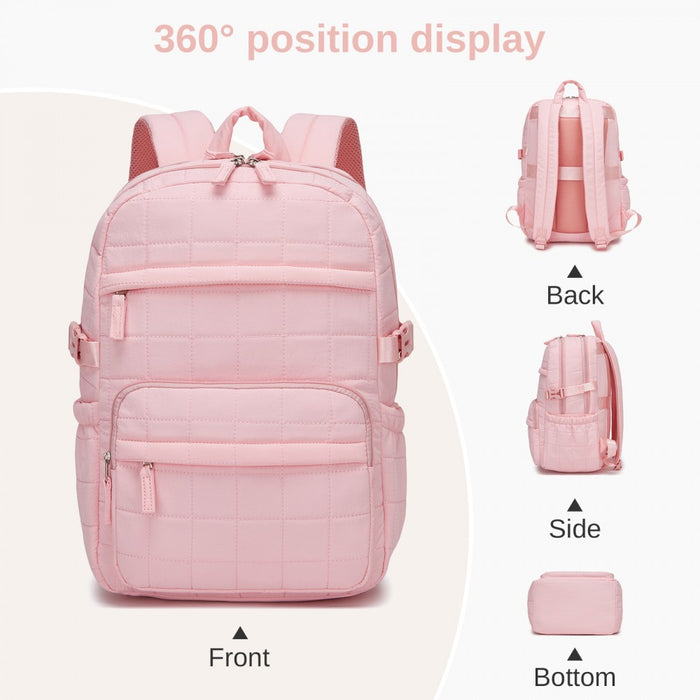 Quilted Lightweight Backpack, Fits 15.6-Inch Notebook, Cabin Approved Underseat Carry-On Bag – Pink