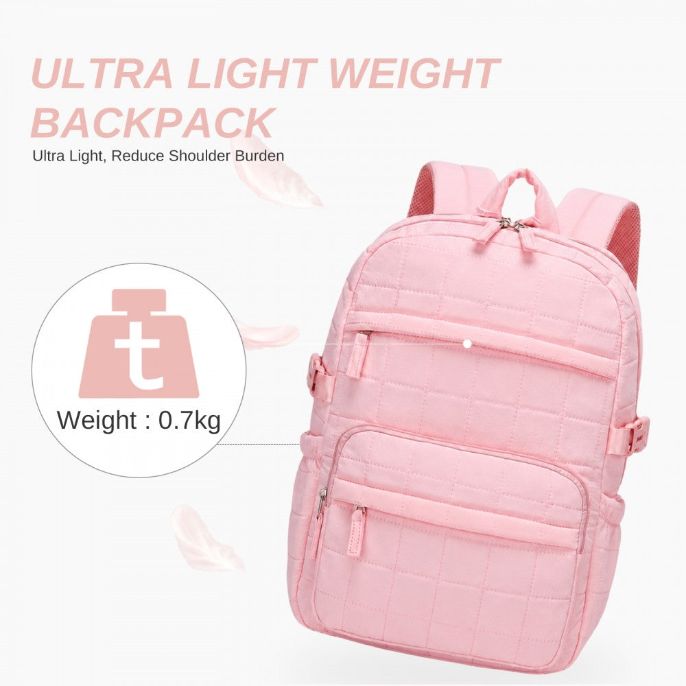 Quilted Lightweight Backpack, Fits 15.6-Inch Notebook, Cabin Approved Underseat Carry-On Bag – Pink