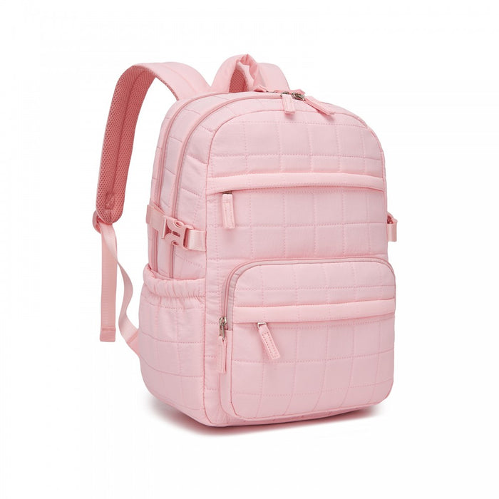 Quilted Lightweight Backpack, Fits 15.6-Inch Notebook, Cabin Approved Underseat Carry-On Bag – Pink