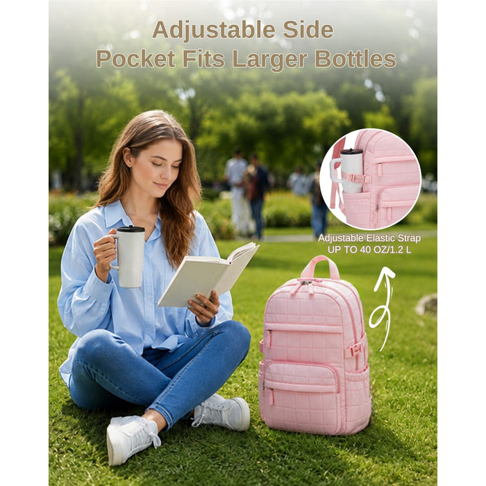 Quilted Lightweight Backpack, Fits 15.6-Inch Notebook, Cabin Approved Underseat Carry-On Bag – Pink