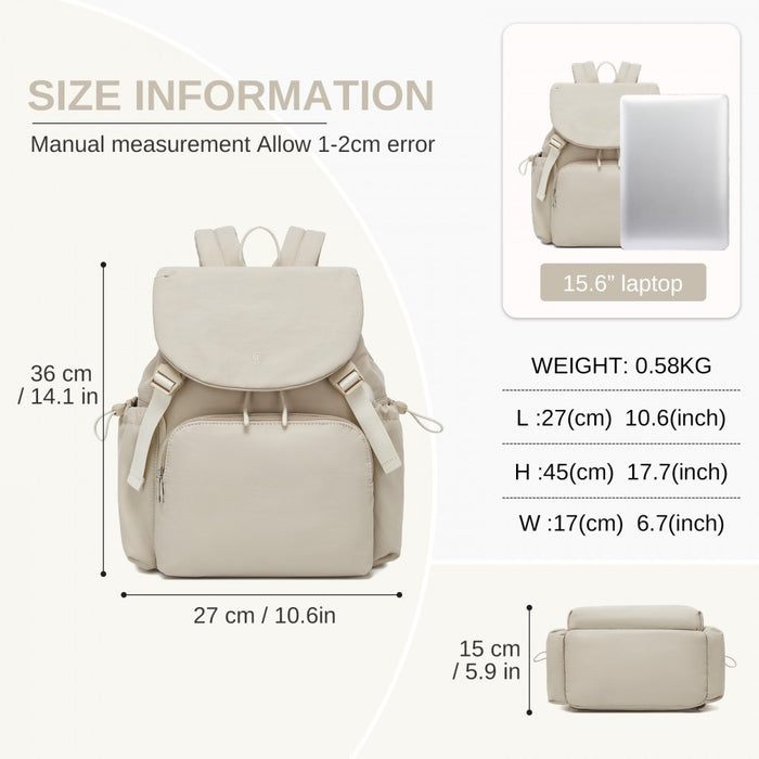 Lightweight Nylon Drawstring Backpack with 13-Inch Laptop Sleeve – Beige