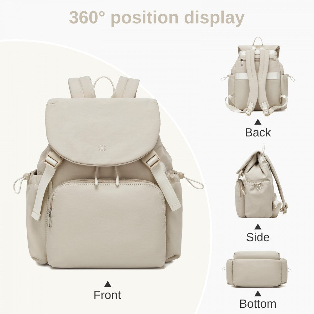 Lightweight Nylon Drawstring Backpack with 13-Inch Laptop Sleeve – Beige