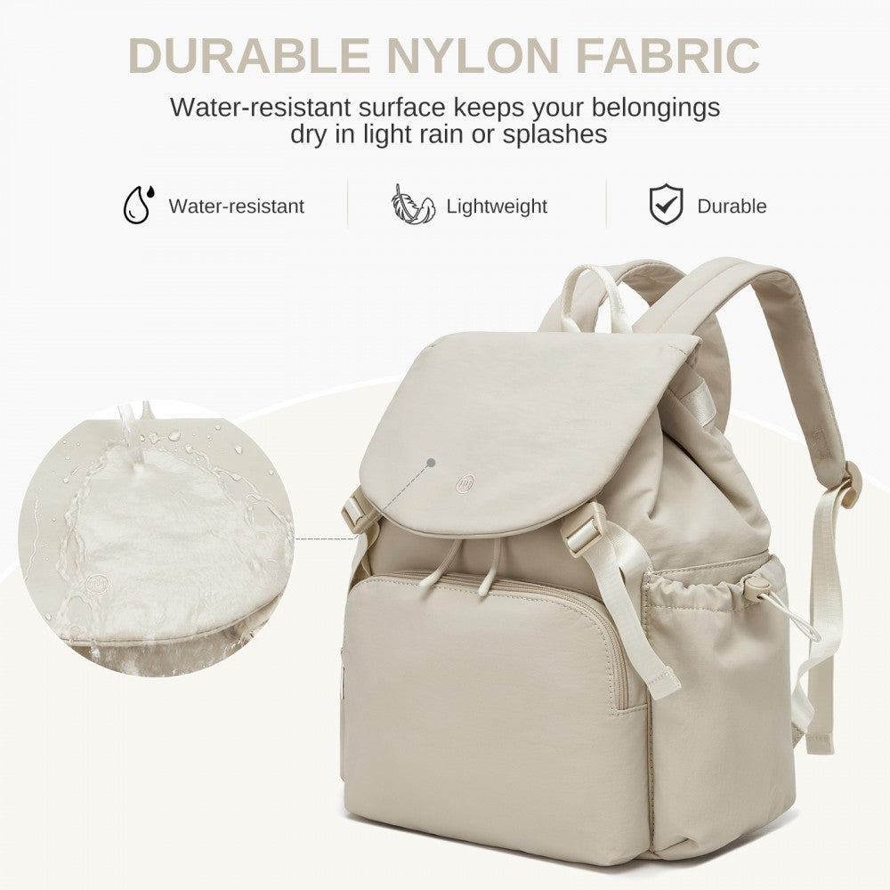 Lightweight Nylon Drawstring Backpack with 13-Inch Laptop Sleeve – Beige
