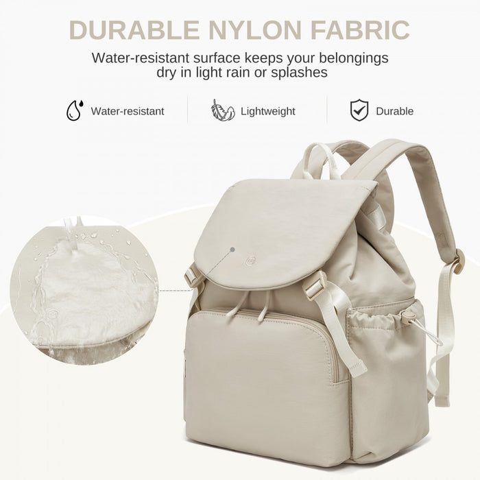 Lightweight Nylon Drawstring Backpack with 13-Inch Laptop Sleeve – Beige