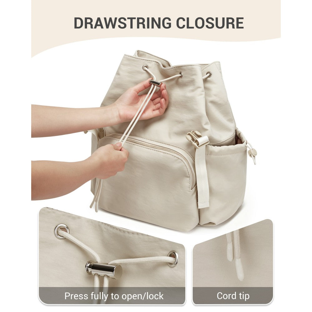 Lightweight Nylon Drawstring Backpack with 13-Inch Laptop Sleeve – Beige