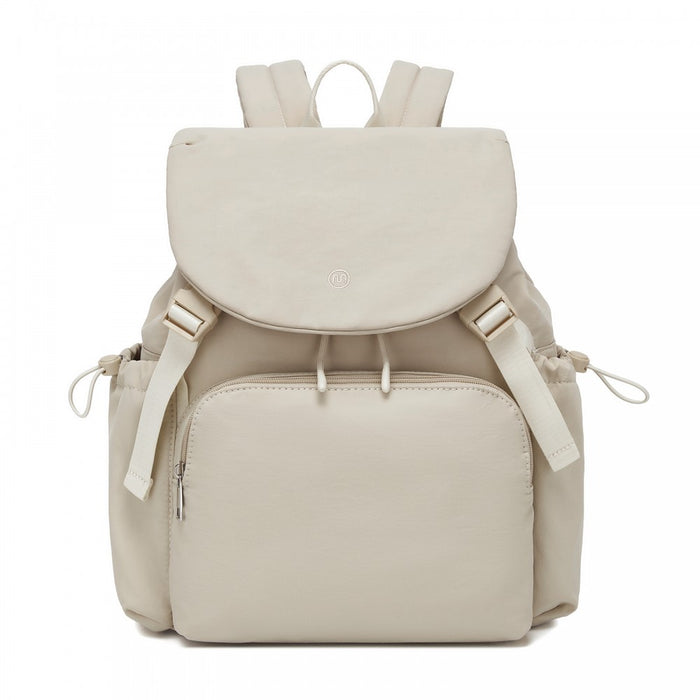 Lightweight Nylon Drawstring Backpack with 13-Inch Laptop Sleeve – Beige