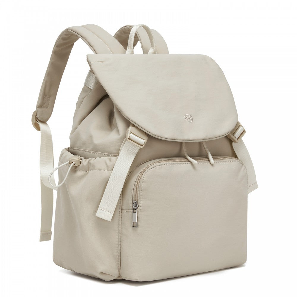 Lightweight Nylon Drawstring Backpack with 13-Inch Laptop Sleeve – Beige