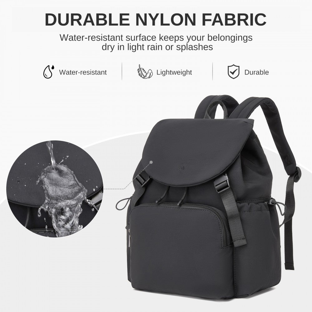 Lightweight Nylon Drawstring Backpack with 13-Inch Laptop Sleeve – Black