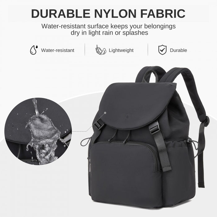 Lightweight Nylon Drawstring Backpack with 13-Inch Laptop Sleeve – Black