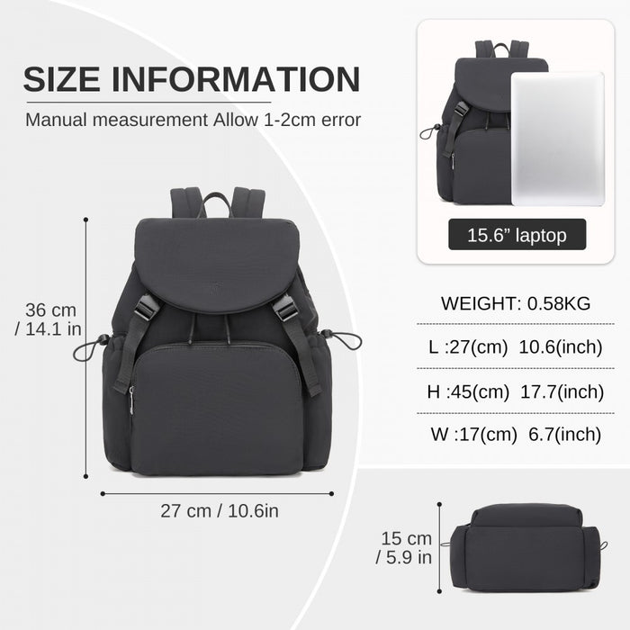 Lightweight Nylon Drawstring Backpack with 13-Inch Laptop Sleeve – Black