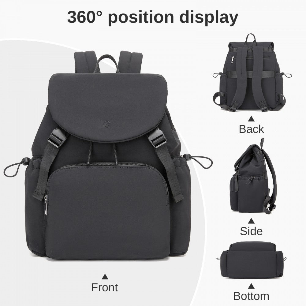 Lightweight Nylon Drawstring Backpack with 13-Inch Laptop Sleeve – Black