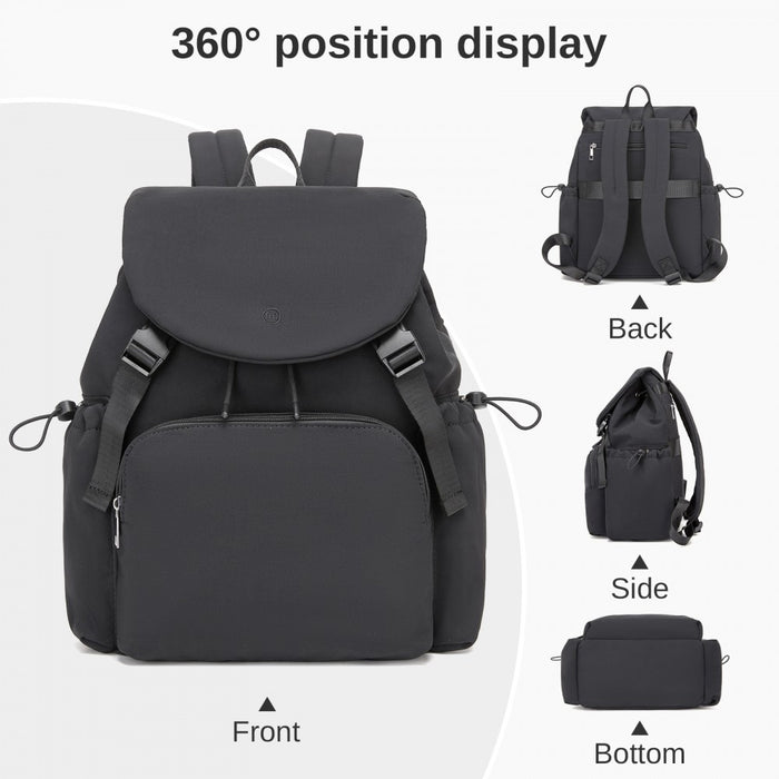 Lightweight Nylon Drawstring Backpack with 13-Inch Laptop Sleeve – Black