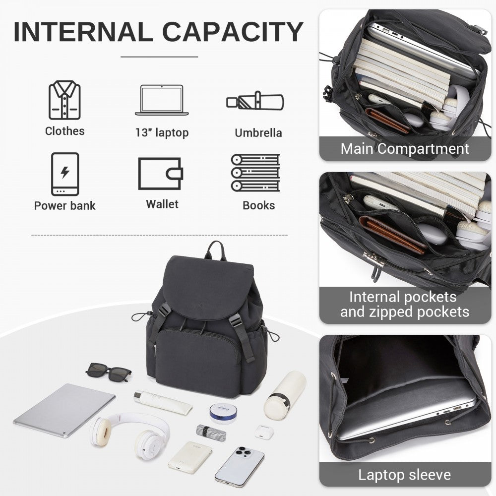Lightweight Nylon Drawstring Backpack with 13-Inch Laptop Sleeve – Black