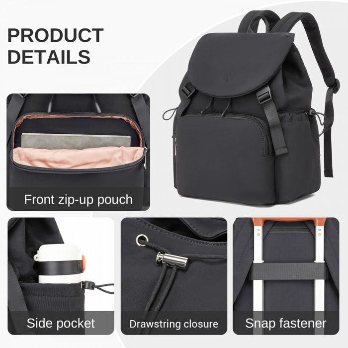 Lightweight Nylon Drawstring Backpack with 13-Inch Laptop Sleeve – Black