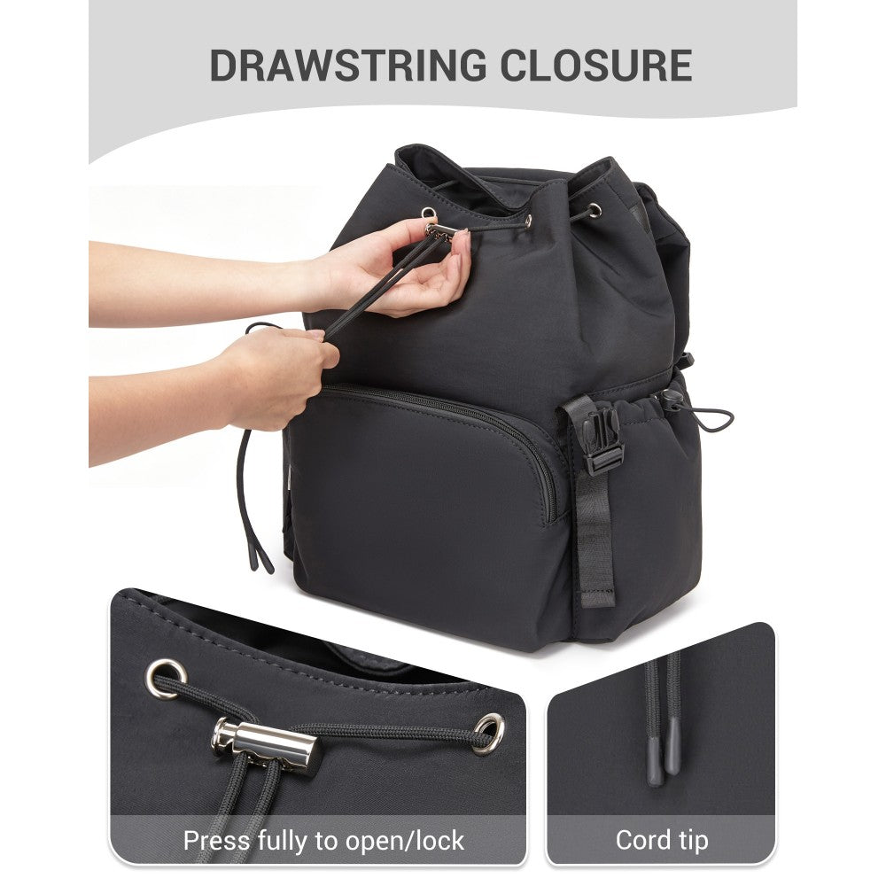 Lightweight Nylon Drawstring Backpack with 13-Inch Laptop Sleeve – Black