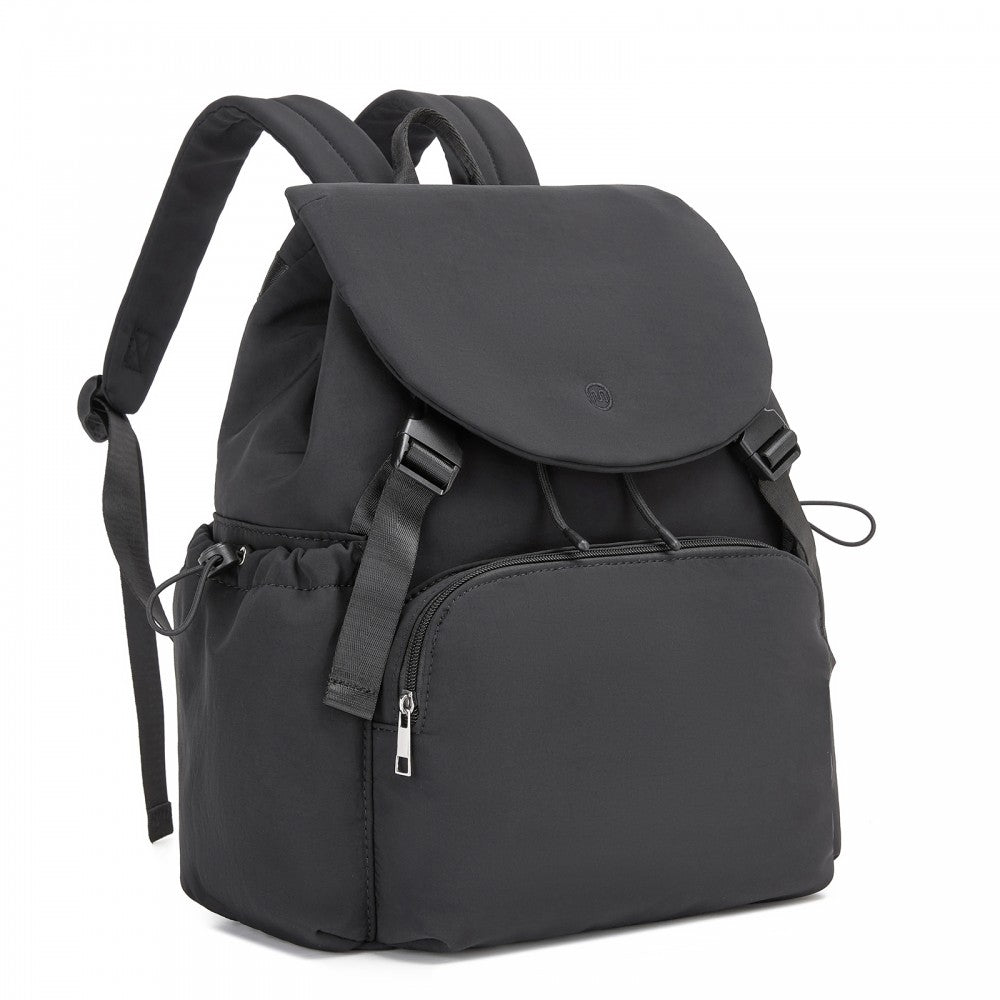 Lightweight Nylon Drawstring Backpack with 13-Inch Laptop Sleeve – Black