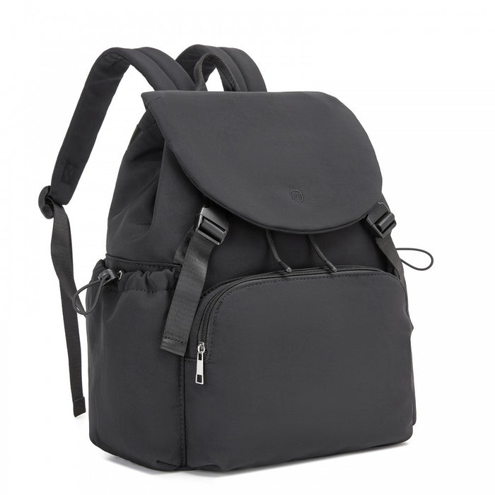 Lightweight Nylon Drawstring Backpack with 13-Inch Laptop Sleeve – Black