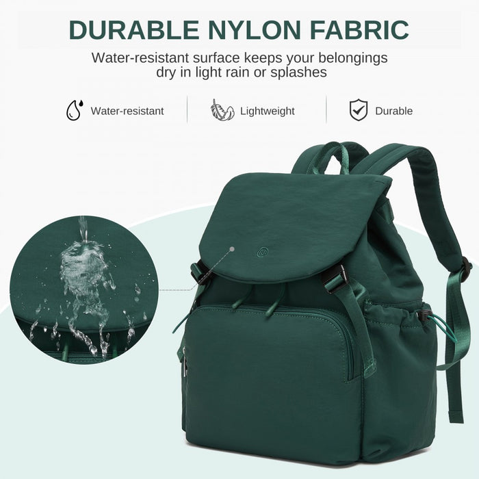 Lightweight Nylon Drawstring Backpack with 13-Inch Laptop Sleeve – Green