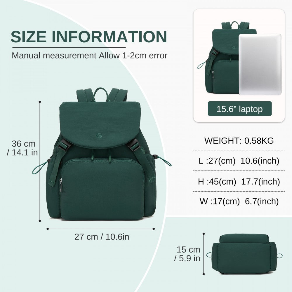 Lightweight Nylon Drawstring Backpack with 13-Inch Laptop Sleeve – Green