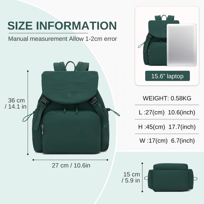 Lightweight Nylon Drawstring Backpack with 13-Inch Laptop Sleeve – Green