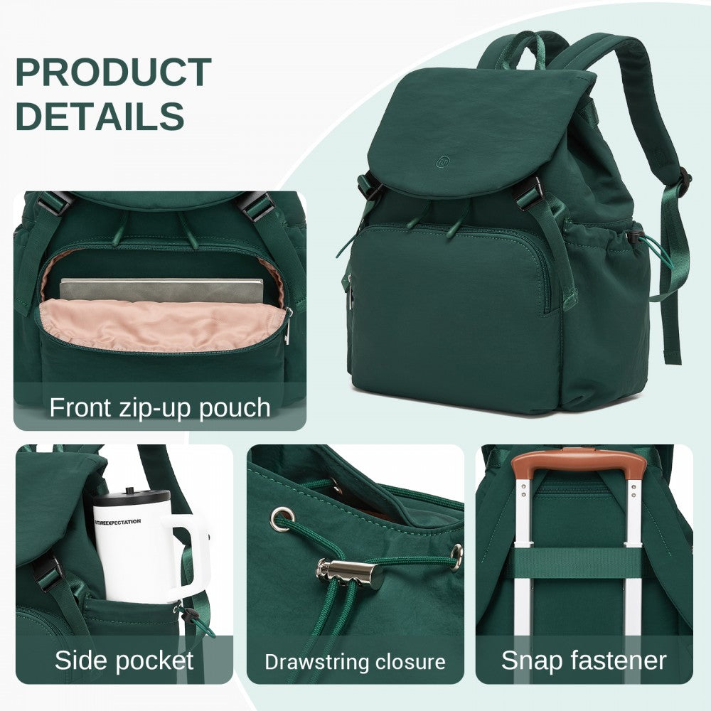 Lightweight Nylon Drawstring Backpack with 13-Inch Laptop Sleeve – Green