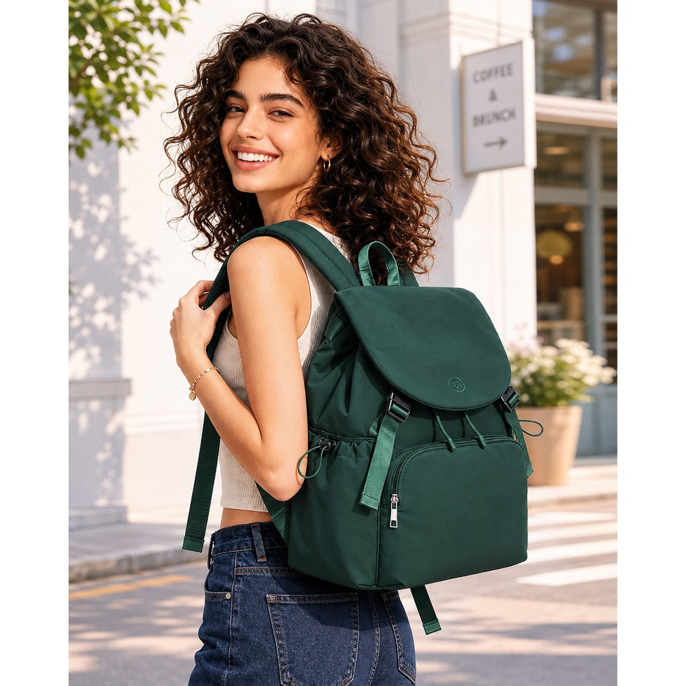 Lightweight Nylon Drawstring Backpack with 13-Inch Laptop Sleeve – Green
