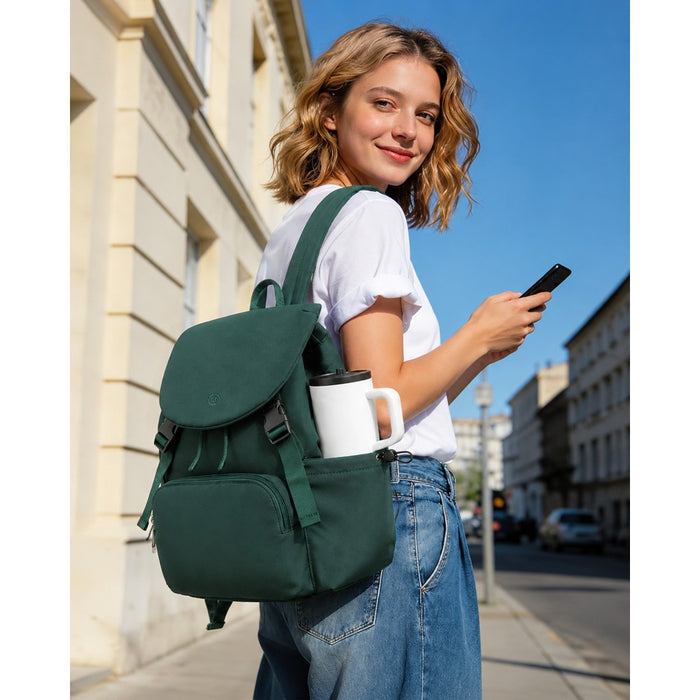Lightweight Nylon Drawstring Backpack with 13-Inch Laptop Sleeve – Green