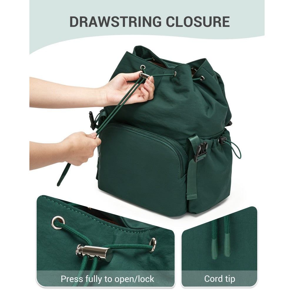Lightweight Nylon Drawstring Backpack with 13-Inch Laptop Sleeve – Green