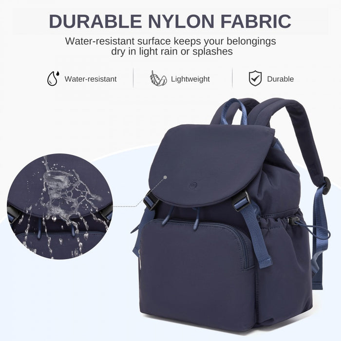 Lightweight Nylon Drawstring Backpack with 13-Inch Laptop Sleeve – Navy