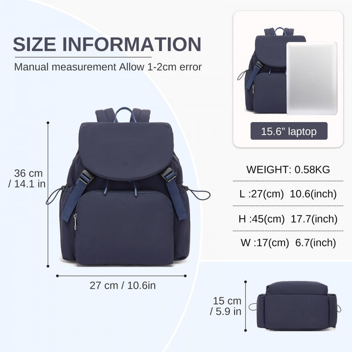 Lightweight Nylon Drawstring Backpack with 13-Inch Laptop Sleeve – Navy