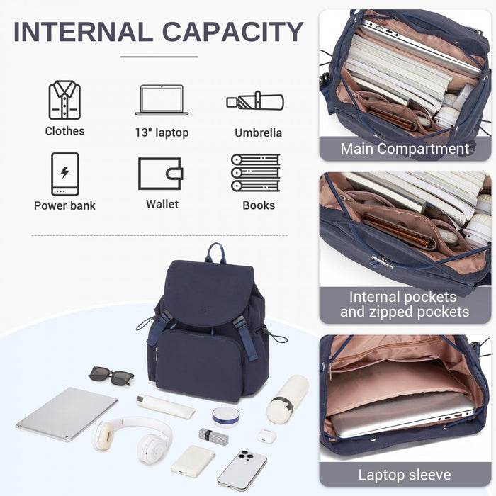 Lightweight Nylon Drawstring Backpack with 13-Inch Laptop Sleeve – Navy