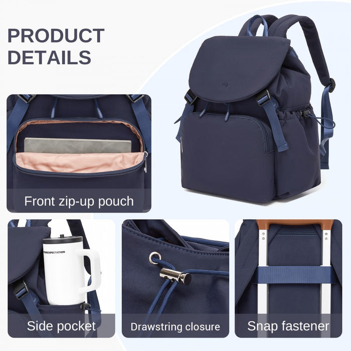 Lightweight Nylon Drawstring Backpack with 13-Inch Laptop Sleeve – Navy