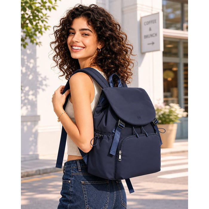 Lightweight Nylon Drawstring Backpack with 13-Inch Laptop Sleeve – Navy