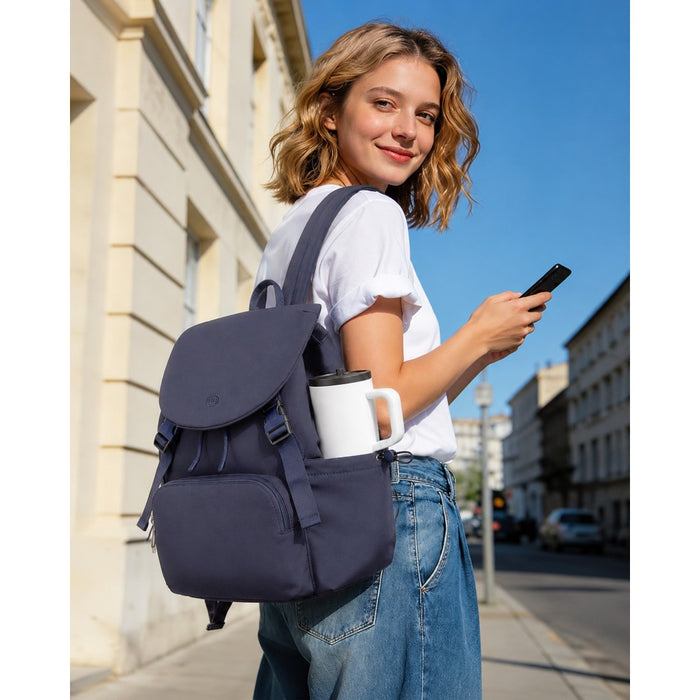 Lightweight Nylon Drawstring Backpack with 13-Inch Laptop Sleeve – Navy