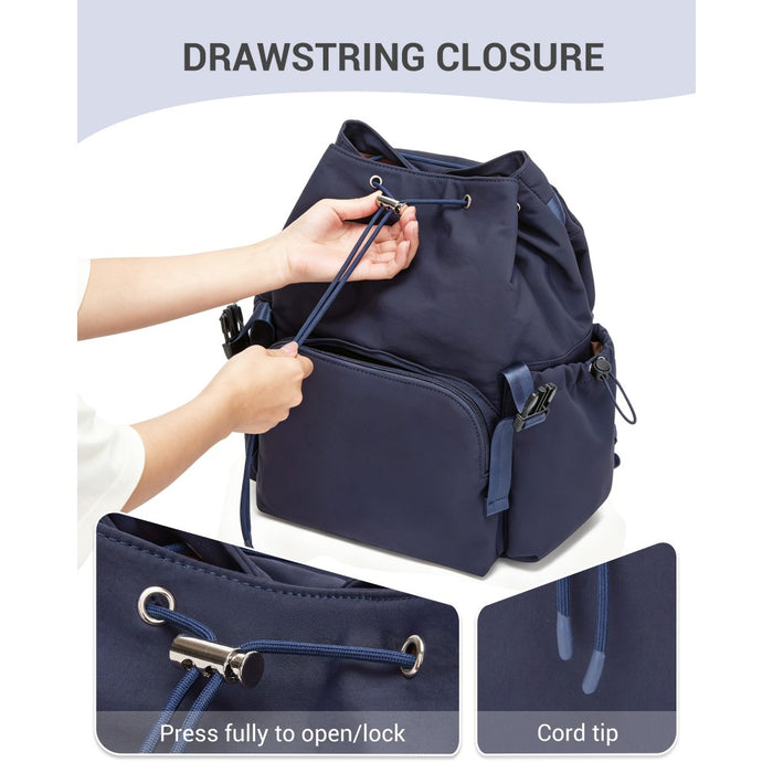 Lightweight Nylon Drawstring Backpack with 13-Inch Laptop Sleeve – Navy