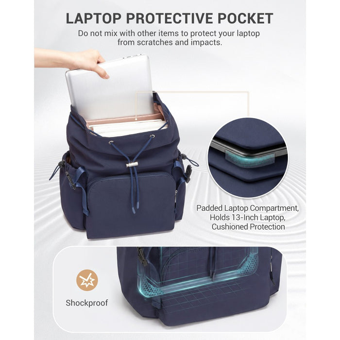 Lightweight Nylon Drawstring Backpack with 13-Inch Laptop Sleeve – Navy