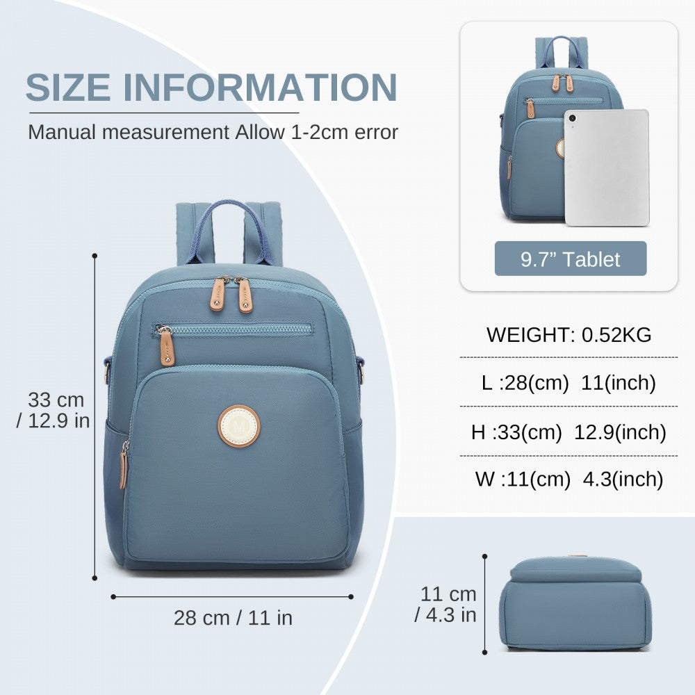 Women's Backpack, Water-Resistant Nylon Convertible Shoulder and Crossbody Bag – Blue